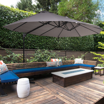 Double Canopy Offset Parasol Umbrella Garden Shade w/ Steel Pole 12 Ribs Grey
