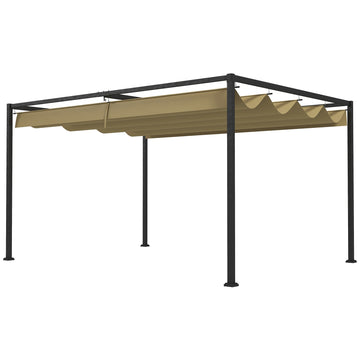 3x2m Metal Pergola with Retractable Roof, Garden Gazebo Canopy Shelter for Outdoor, Patio, Khaki