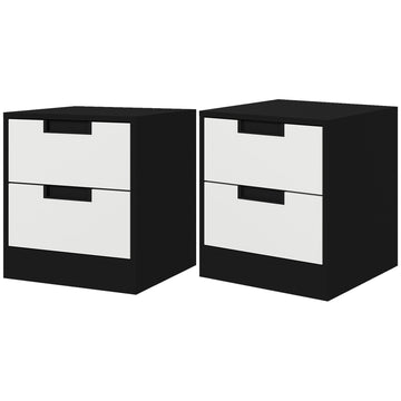 Set of Two Monochrome Two-Drawer Bedside Tables