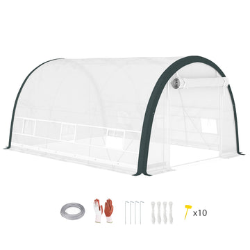 4 x 3(m) Walk-In Tunnel Greenhouse, with Accessories - White