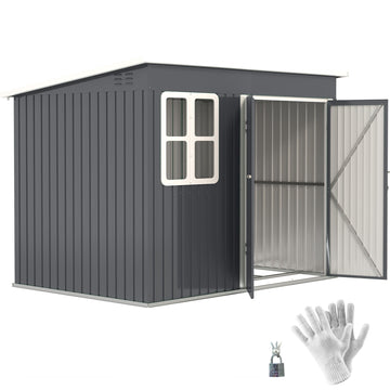 8.5 x 6ft Storage Shed Galvanised Steel Garden Shed, Metal Shed with Foundation Kit, Window, Lockable Wide Doors and Air Vents for Outdoor Patio, Dark Grey