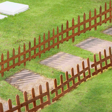 Pack of 12 Wooden Border Fences, Garden Fixed Picket Fence for Lawn Edging, Flowerbed, 60L x 1D x 34H cm, Brown