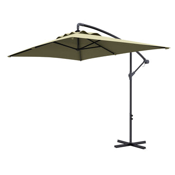 3m Square Canopy Cantilever Parasol, with Cross Base - Beige
