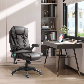 Executive Office Chair with Massage and Heat, High Back PU Leather Massage Office Chair with Adjustable Height, Brown