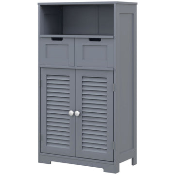 Three-Part Bathroom Storage Unit, with Shelf, Drawers & Cupboard - Grey