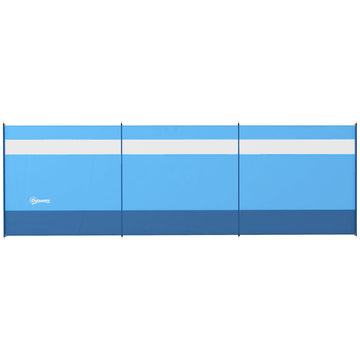 Camping Windbreaker with Clear Windows, Carry Bag and Steel Poles, for Beach Caravan Campervan, 440 x 140cm, Blue