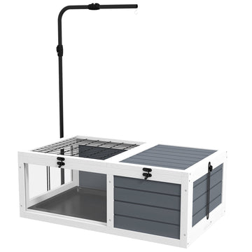 Tortoise Table with Adjustable Lamp Holder, Wooden Tortoise House w/ Openable Lids, Pull-Out Trays - Grey