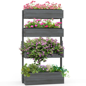 Four-Tier Basket Wooden Plant Stand - Grey