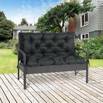 2 Seater Bench Pad, Garden Chair Cushion with Back and Ties for Indoor and Outdoor Use, 98 x 100 cm, Black