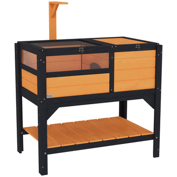Wooden Tortoise House, with Shelter, Run, Shelf, Lamp Holder, Tray, Yellow