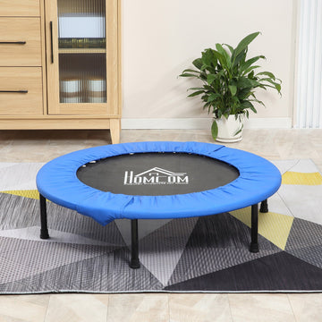 Φ96cm Mini Fitness Trampoline Home Gym Yoga Exercise Rebounder Indoor Outdoor Jumper with Safety Pad, Support Up to 100 KG, Blue and Black