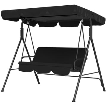 Three-Seater Garden Swing Chair, with Adjustable Canopy - Black
