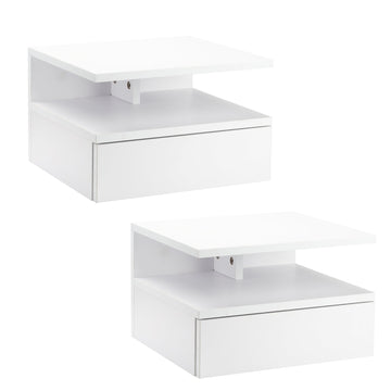 Set of Two Floating Bedside Tables - White