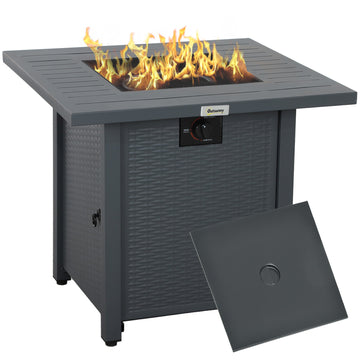 Rattan-style Propane Gas Fire Pit Table with 40,000 BTU Burner, Square Smokeless Firepit Patio Heater with Thermocouple, Lava Rocks, Waterproof Cover, Spark Guard and Lid, Grey