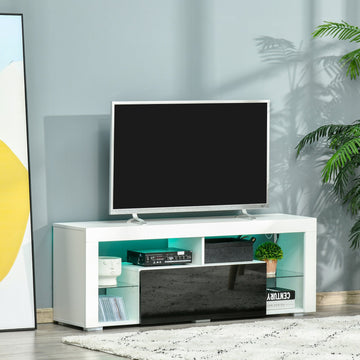 TV Unit, LED TV Stand Cabinet, High Gloss TV Table with Lights and Storage Shelf for 55 inch TVs for Living Room, Bedroom, Black and White