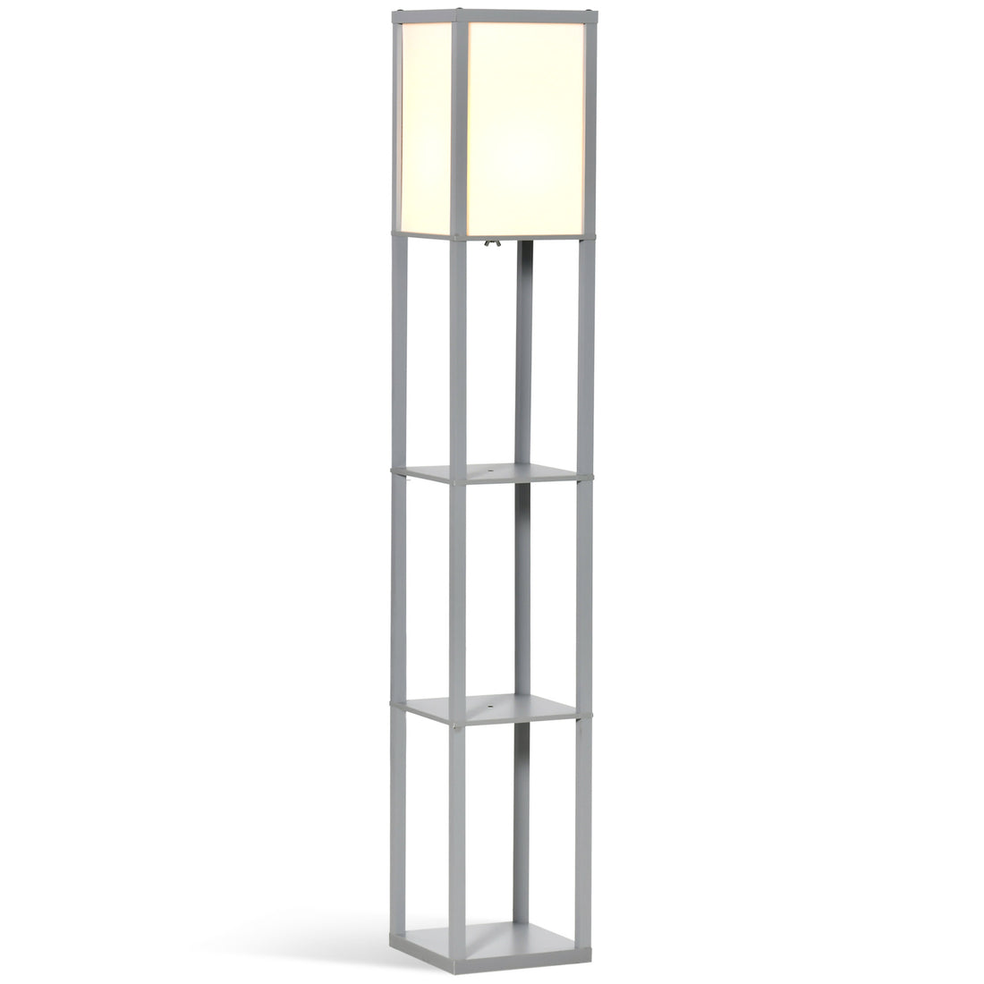 HOMCOM 3-Tier Floor Lamp, Floor Light with Storage Shelf, Reading Standing Lamp with Acrylic Shade for Living Room, Bedroom, Kitchen, Dining Room, Office, Dorm, 160cm, Grey