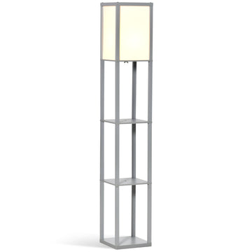 HOMCOM 3-Tier Floor Lamp, Floor Light with Storage Shelf, Reading Standing Lamp with Acrylic Shade for Living Room, Bedroom, Kitchen, Dining Room, Office, Dorm, 160cm, Grey
