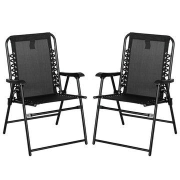 2 Pcs Patio Folding Chair Set, Outdoor Portable Loungers for Camping Pool Beach Deck, Lawn w/ Armrest Steel Frame Black