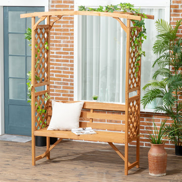 Garden Bench, Wooden Garden Arbour with Seat for Vines/Climbing Plants, Brown