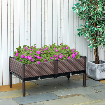50cm x 50cm x 46.5cm Set of 2 41L Garden Raised Bed, Elevated Planter Box, Flower Vegetables Planting Container with Self-Watering Design and Drainage Holes