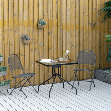 Square Garden Dining Table with Tempered Glass Top & Umbrella Hole, 76 x 76 cm