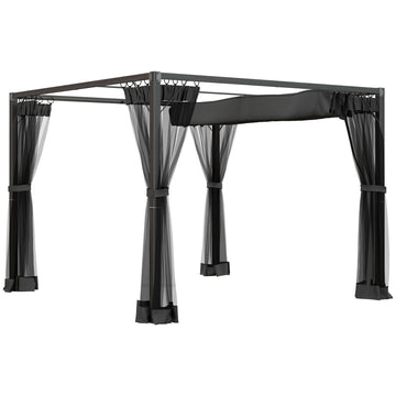 3 x 3m Aluminium Frame Pergola, with Retractable Roof - Dark Grey