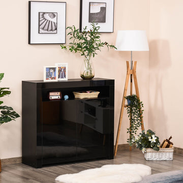 LED Storage Cabinet, Cupboard with High Gloss Front and RGB Lighting, Modern Sideboard for Entryway, Dining Area, Living Room, Black