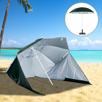2m UV Protection Fishing Beach Umbrella Brolly Shelter w/ Side Panel Tent Green