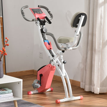 2-in-1 Folding Exercise Bike with 8-Level Magnetic Resistance, Arm Resistance Band, Pulse Sensor, Pink