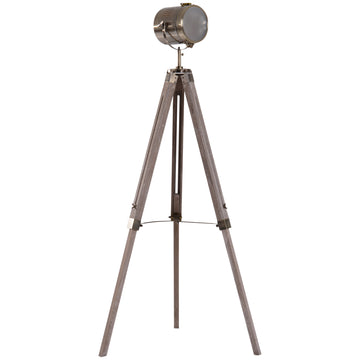 HOMCOM Industrial Tripod Floor Lamp, Nautical Searchlight with Adjustable Height, Wood Legs, E14 Lamp Base for Living Room, Bedroom, Grey and Bronze