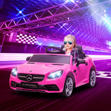 Benz SLC 300 Licensed 12V Electric Car for Kids, Kids' Electric Ride on with Parental Remote, Music Lights, Suspension Wheels for 3-6 Years, Pink