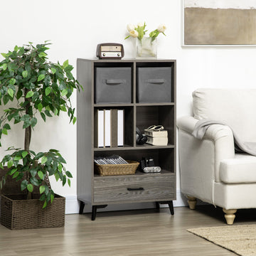 Freestanding Storage Cabinet, Display Cabinet with Fabric Drawers, Bookcase for Home Office, Living Room, Closet, Bedroom, Grey