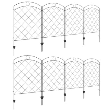 Decorative Garden Fencing, 43in x 11.4ft Outdoor Picket Fence Panels, 8PCs Rustproof Steel Wire Landscape Flower Bed Border Edging Animal Barrier, Black
