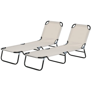 Garden Sun Lounger, with Five-Position Back - Cream White