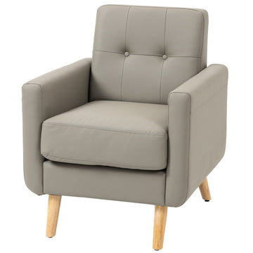 Retro Accent Chair, Tufted Living Room Chairs, PU Leather Armchair for Bedroom, Home Office, Grey
