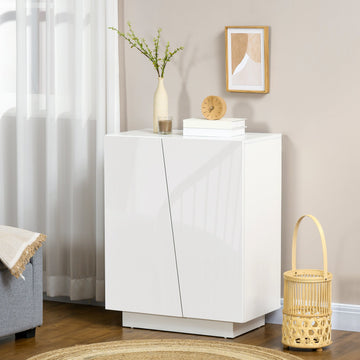 High Gloss Storage Cabinet, Freestanding Storage Cupboard with Adjustable Shelves for Living Room, Bedroom, Hallway, White