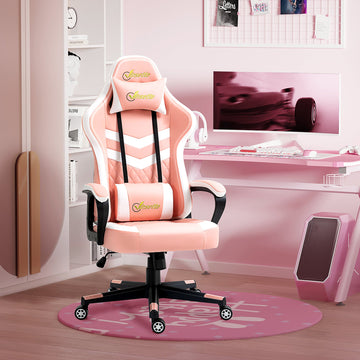 Gaming Chair, Computer Desk Chair with Lumbar Support, Faux Leather Racing Chair with Headrest and Swivel Wheels for Home Office, Pink