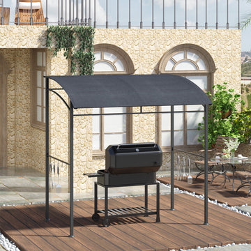 2.2 x 1.5 m BBQ Grill Gazebo Tent, Garden Grill with Metal Frame, Curved Canopy and 10 Hooks, Outdoor Sun Shade, Grey