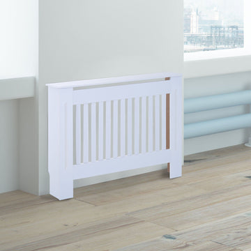 Slatted Radiator Cover Painted Cabinet MDF Lined Grill in White (112L x 19W x 81H cm)