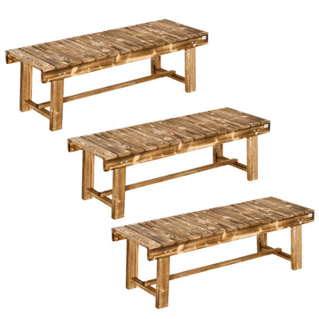 3 Pieces 2-seater Outdoor Indoor Wooden Garden Bench Fir Patio Loveseat, 110L x 38W x 35Hcm, Carbonised