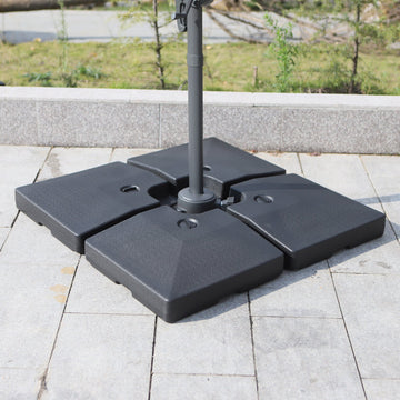4 Pieces Fillable Parasol Base, Heavy Duty Umbrella Weights for Cross Stand, Square Holder for Cantilever Parasol, Total 120KG Sand/ 80L Water Filled (Metal Pole & Cross Stand NOT INCLUDED)