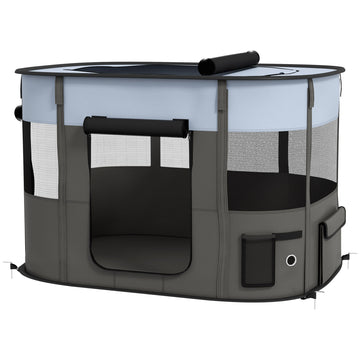 Foldable Dog Pen with Storage Bag for Indoor/Outdoor Use - Grey