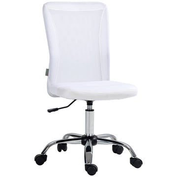 Computer Desk Chair, Mesh Office Chair with Adjustable Height and Swivel Wheels, Armless Study Chair, White