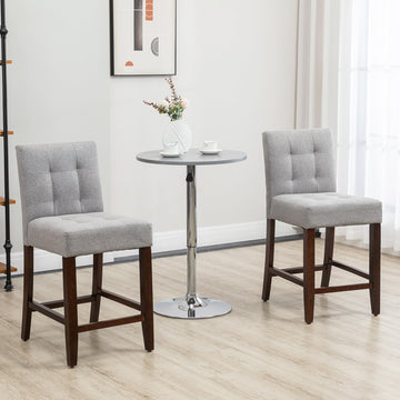 Modern Fabric Bar Stools Set of 2, Thick Padding Kitchen Stool, Bar Chairs with Tufted Back, Wood Legs, Grey