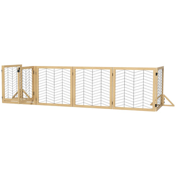 8 Panels Foldable Pet Gate with Support Feet, for House, Doorway, Stairs, Small and Medium Dogs - Natural Wood