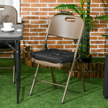 Set of 4 Garden Seat Cushion with Ties, 42 x 42cm Replacement Dining Chair Seat Pad, Black