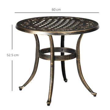 60cm Round Garden Table, Outdoor Hollow Top Design Side Table with Cast Aluminium Frame for Patio, Garden, Balcony, Bronze