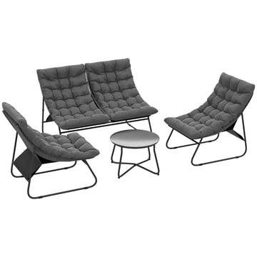 Four-Piece Curved Seat Garden Sofa Set - Grey/Black