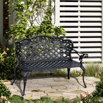 Garden Bench, Cast Aluminium, 107Lx58Wx85H cm-Black
