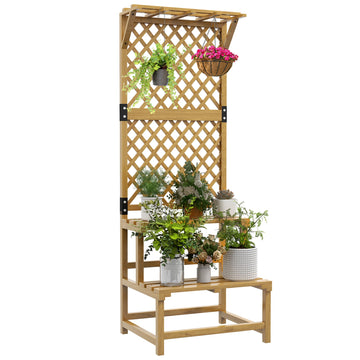 Wooden Plant Stand, with Trellis - Natural Finish